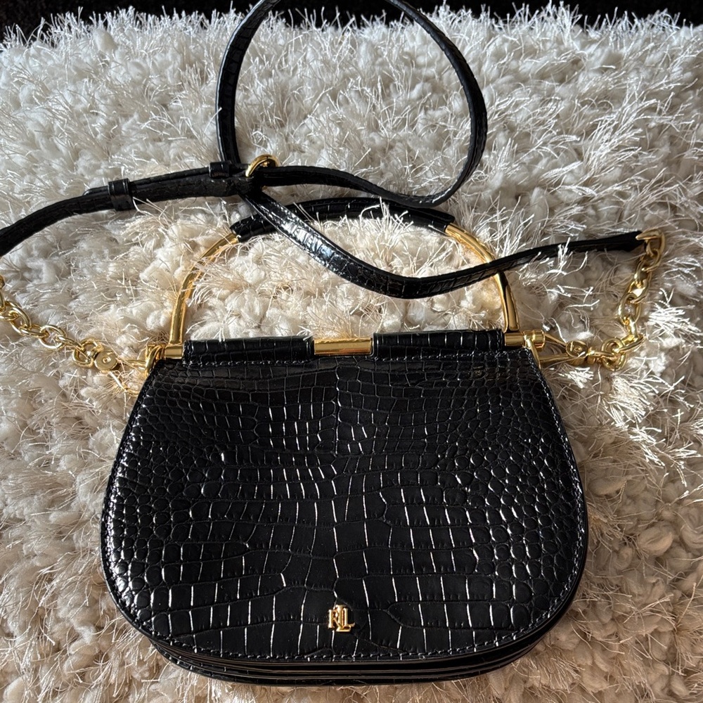 Ralph Lauren Black Croc-Embossed Women's Bag